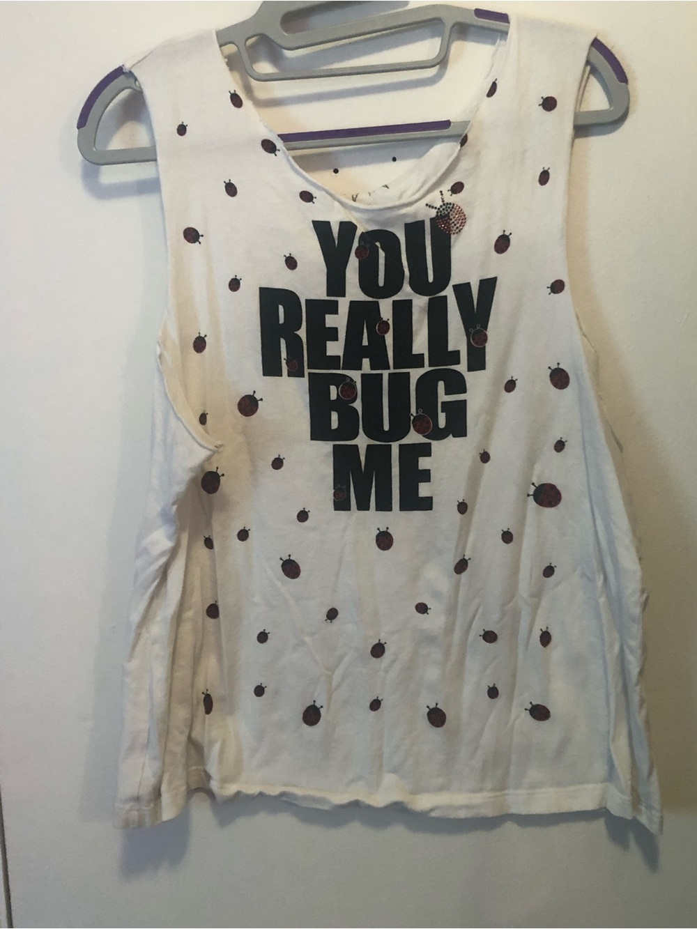 You Really Bug Me White Graphic Tank Top